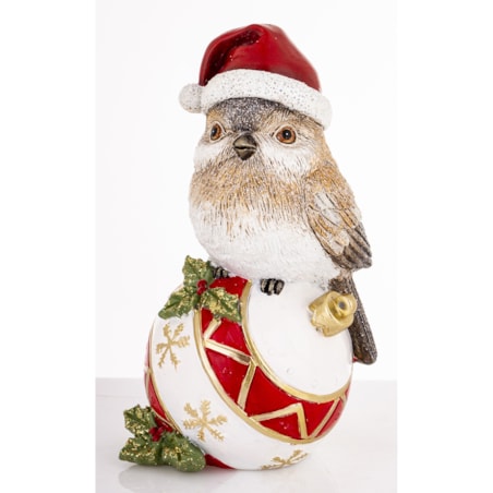 Dekoracja - ptaszek na bombce 20X10X12,5 cm UCCELLlNO w czerwonej czapce