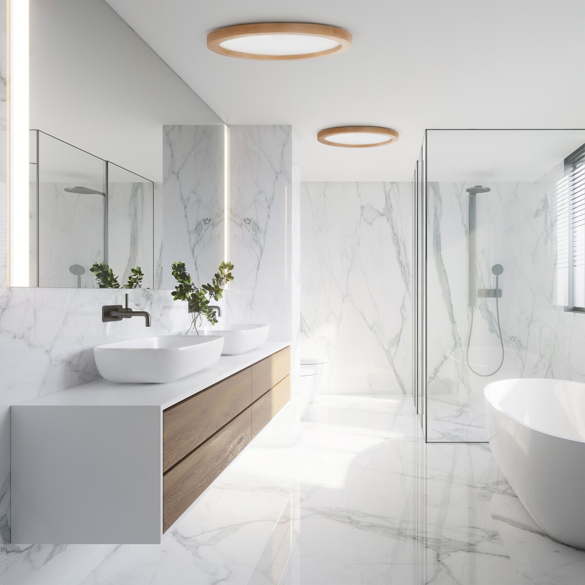 Plafon LED 36W TK Lighting AQUA WOOD buk IP54 42,5 cm nowoczesny biały sufitowy