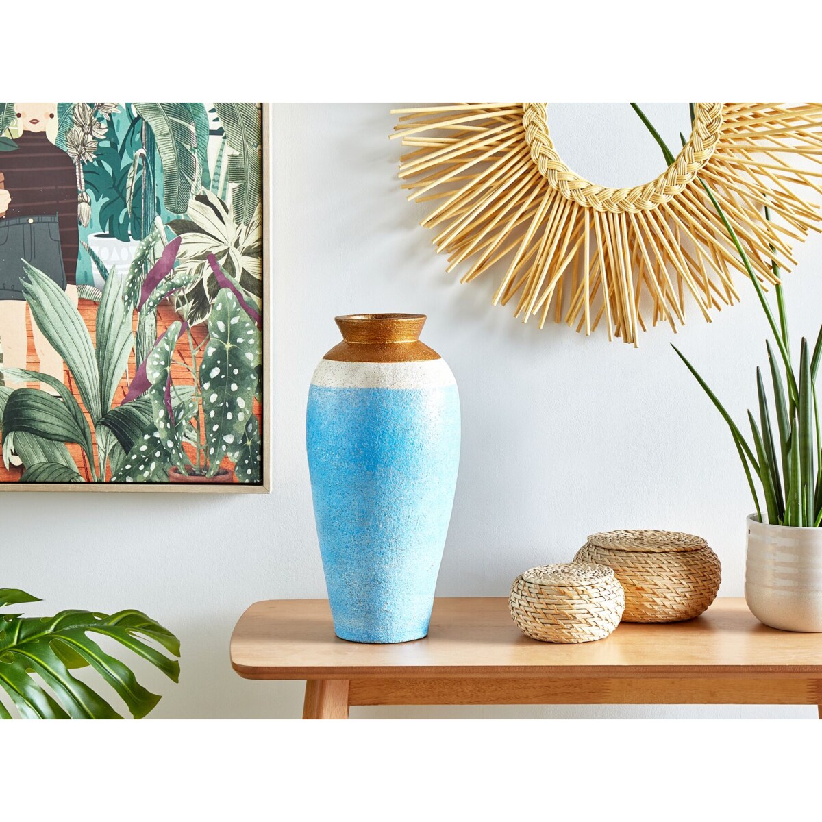 Wazon dekoracyjny z terakoty 42 cm niebieski PLATEJE