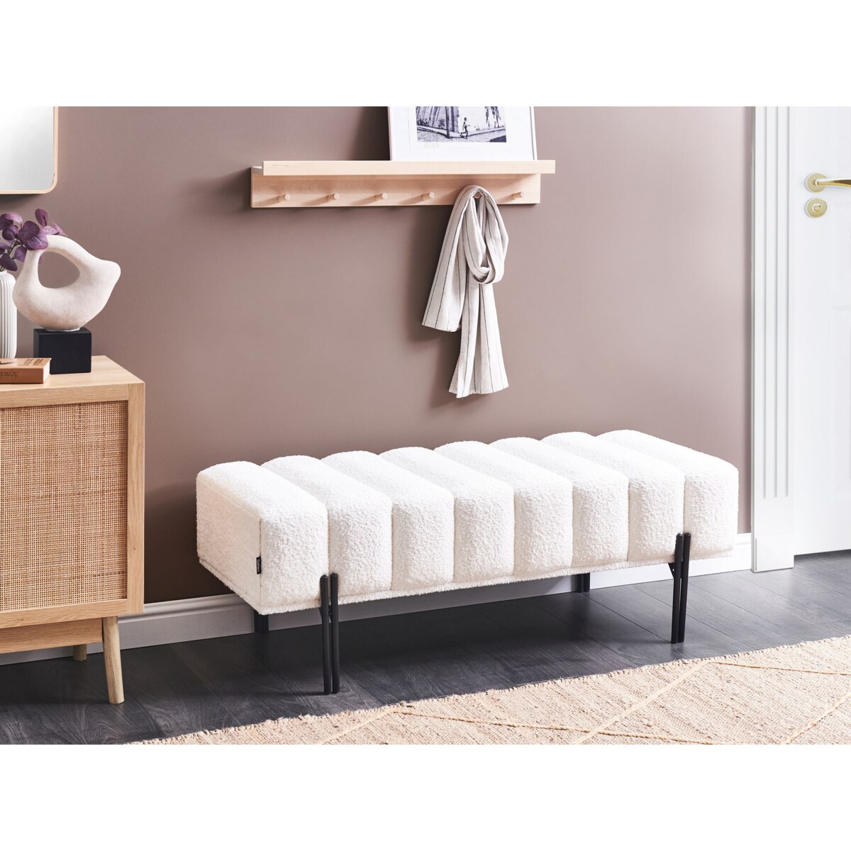 Ławka CAREY Tkanina szenilowa Złamana biel