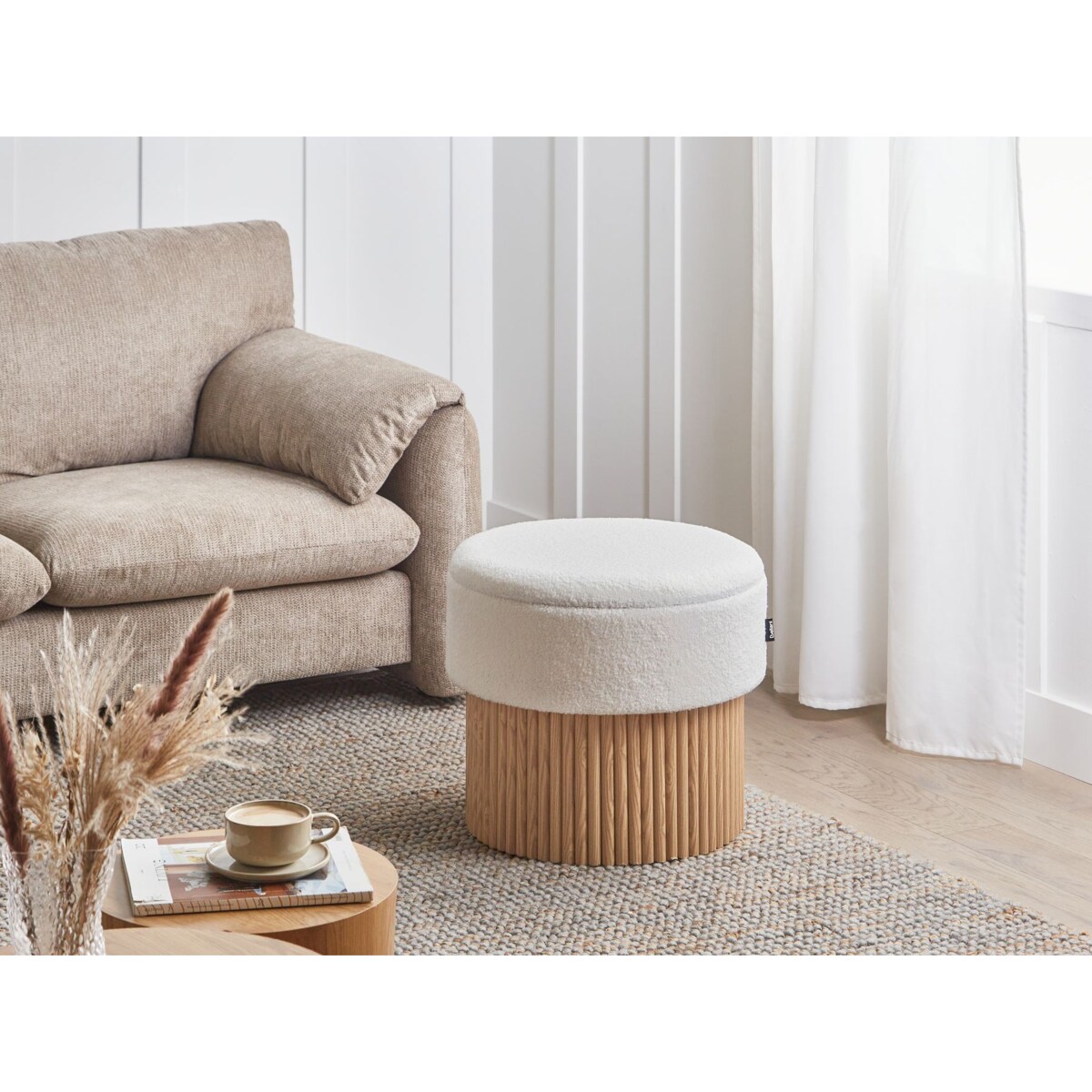 Puf ze schowkiem RICHEY Boucle Złamana biel 50 cm 50 cm 46 cm