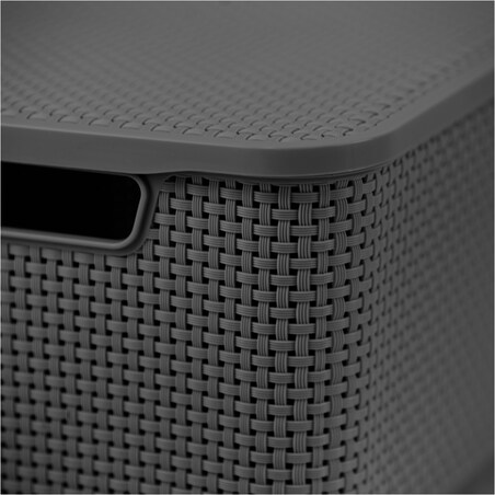 Koszyk Pojemnik Rattanowy Z Pokrywą Na Drobiazgi Kosmetyki Łazienkowy 19L Antracyt