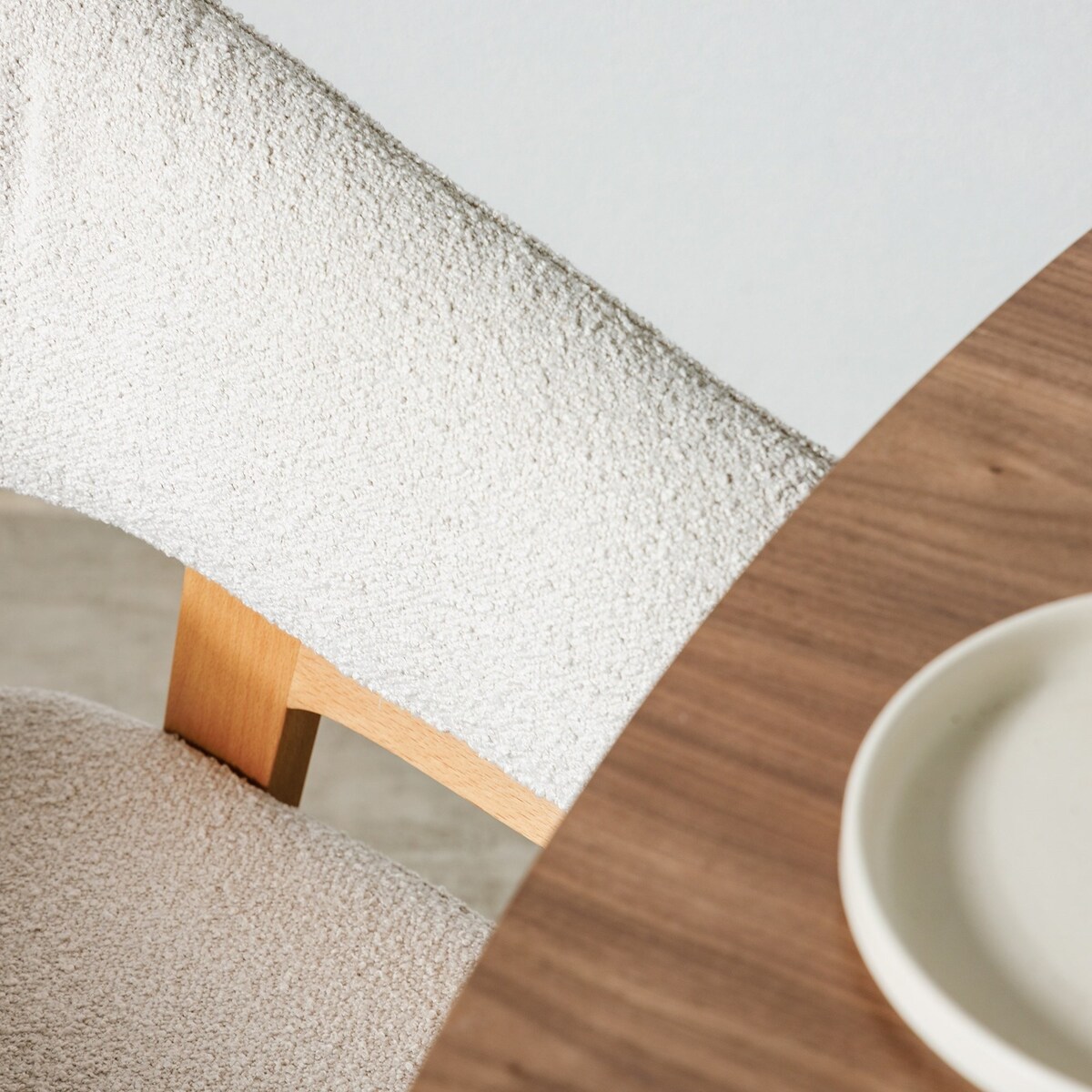 Krzesło tapicerowane, bouclé, jasnobeżowe/buk Coba