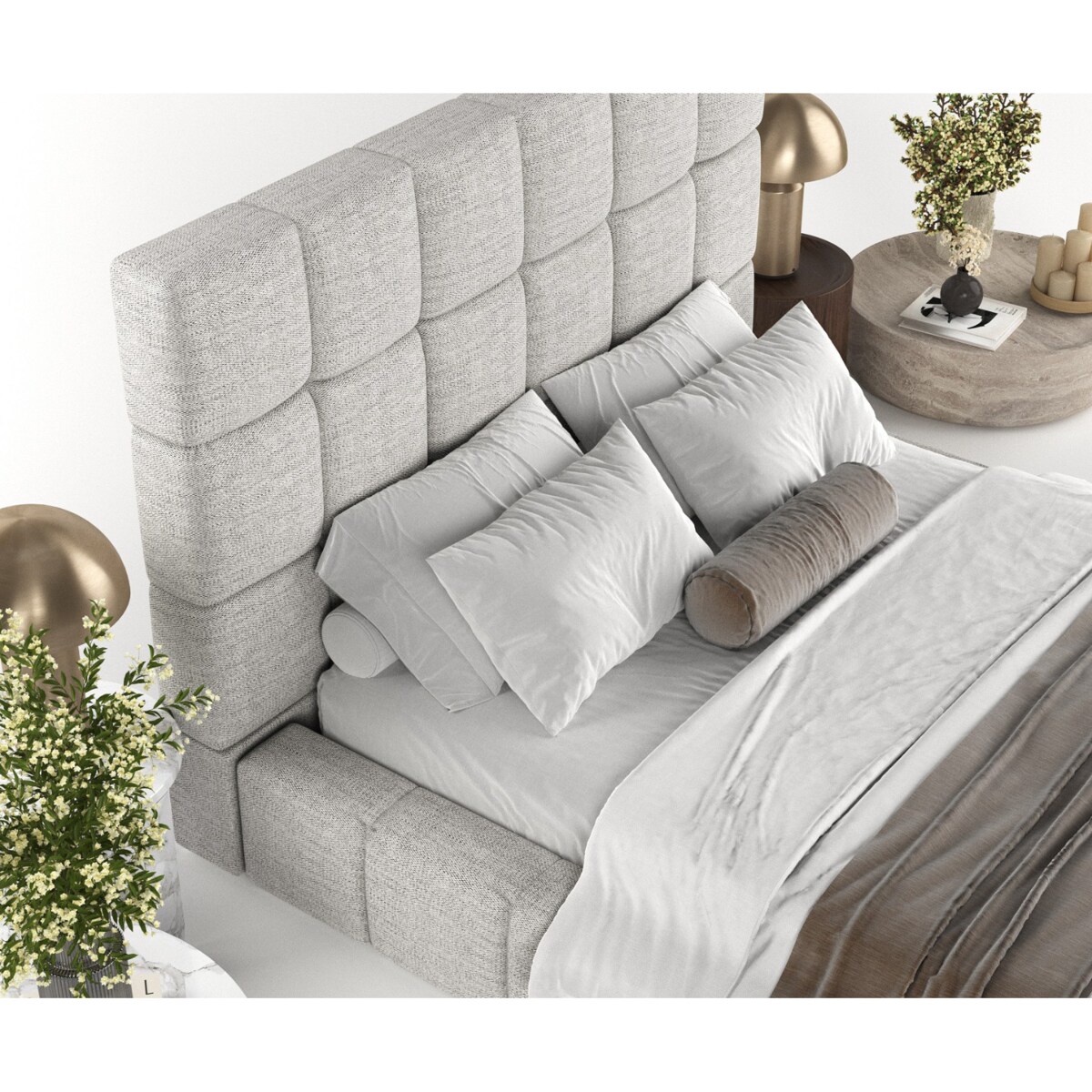 Łóżko tapicerowane SKIATHOS 160x200 z pojemnikiem, Jasny Szary, tkanina Modesto 481