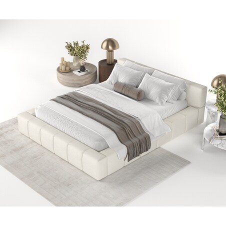 Łóżko tapicerowane MILOS 160x200 z pojemnikiem, Biały, tkaniana Bubble 01