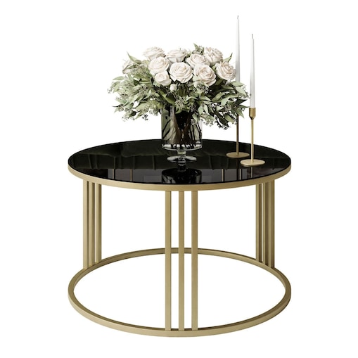 Okrągły stolik kawowy LORI złoty mat czarne szkło