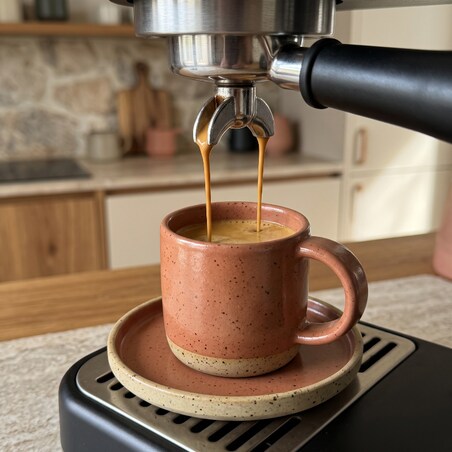 Filiżanka do espresso ze spodkiem 100 ml handmade HU.KA Sorso - Warm Clay