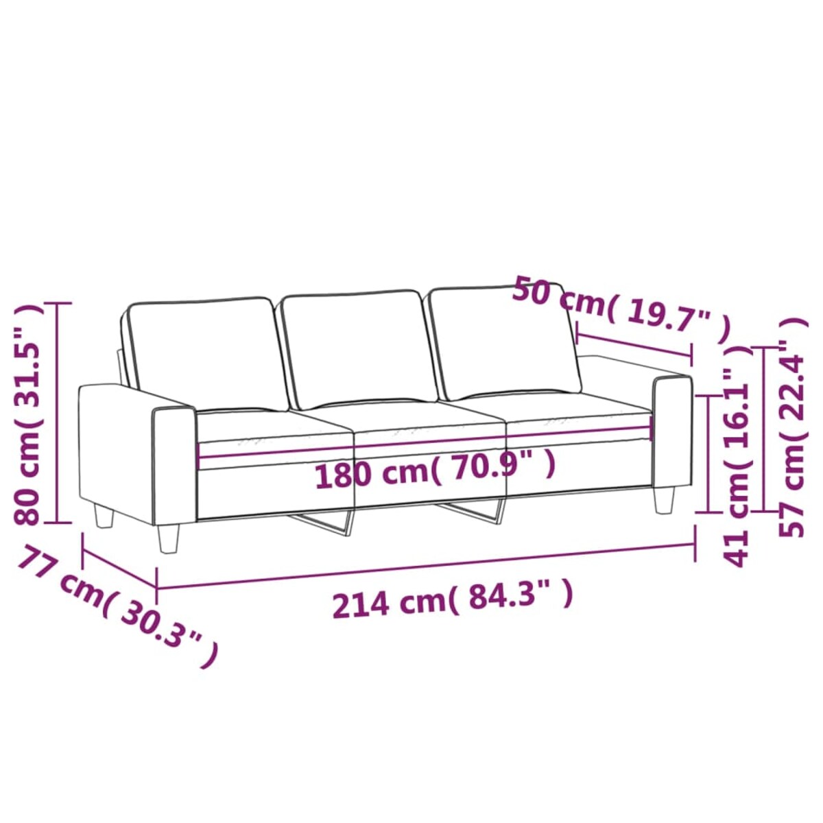 vidaXL 3-osobowa sofa, ciemnoszary, 180 cm, tapicerowana mikrofibrą