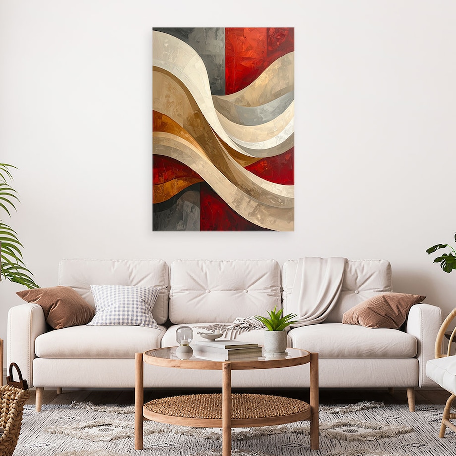 Obraz do salonu sypialni biura loftu, Abstrakcja linie tekstury beżowy czerwony