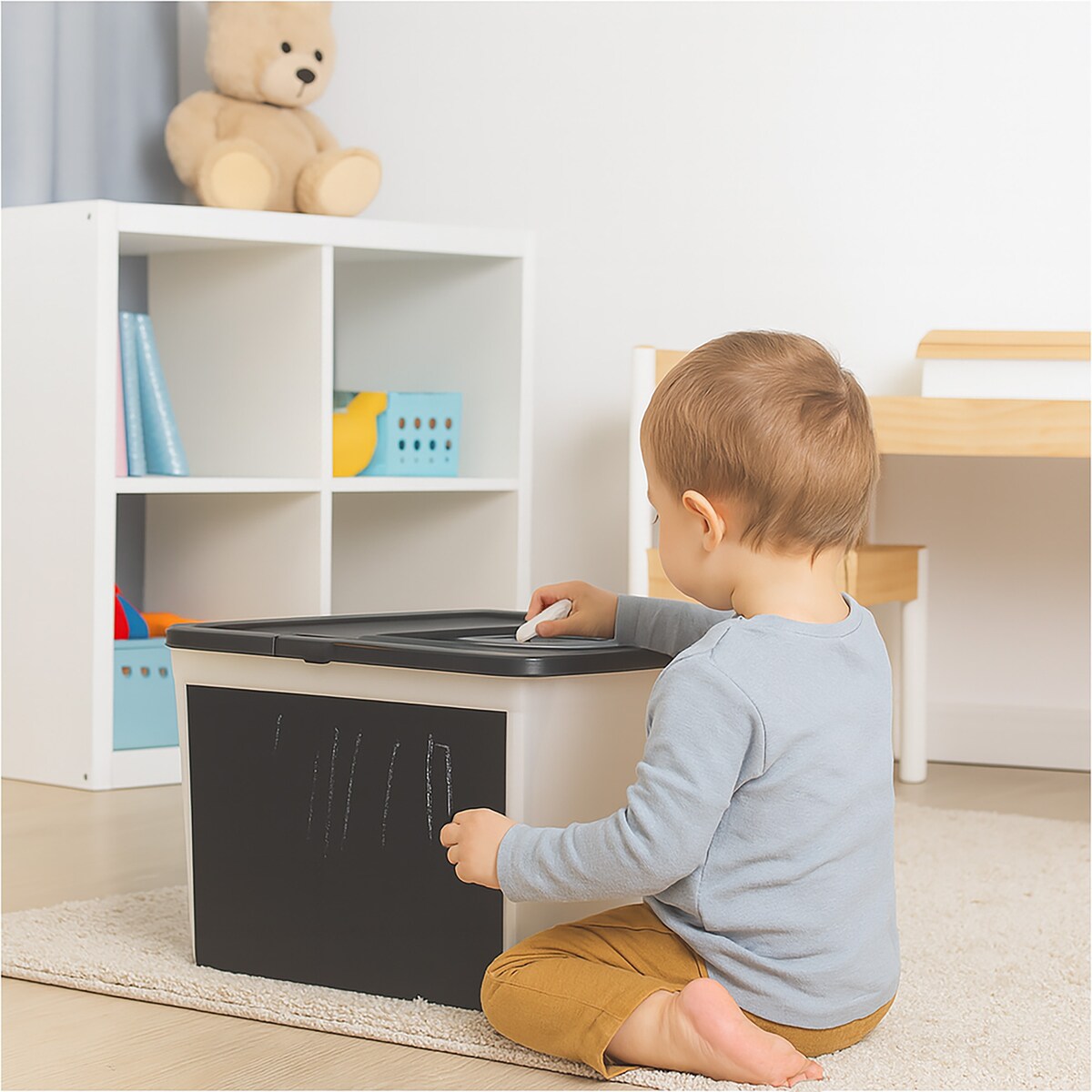 Pojemnik Plastikowy Z Pokrywą Na Zabawki 15 L Z Tablicą Do Pisania Pudełko Do Przechowywania