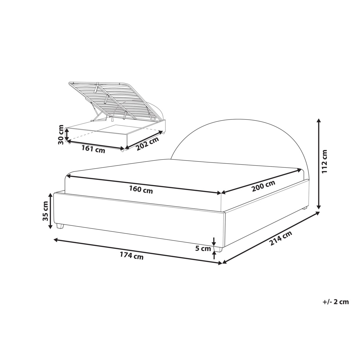 Łóżko z pojemnikiem boucle 160 x 200 cm złamana biel VAUCLUSE