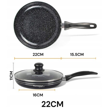 Patelnia Granitowa Pokrywka 22 Cm Plaster Miodu Indukcja Gaz 1.4L Wysoka 4.5