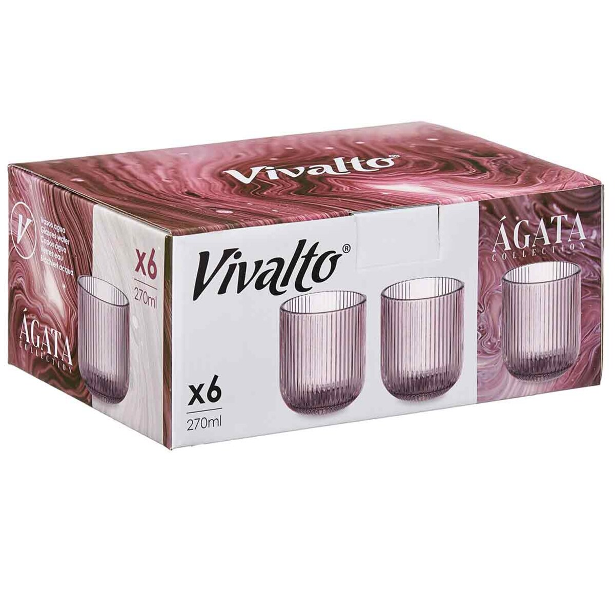 Niskie szklanki do wody LINES z ryflowanego szkła, zestaw 6 sztuk, 270 ml