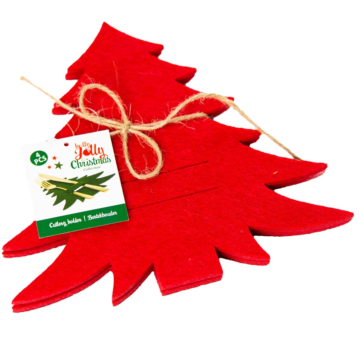 Świąteczna Kieszonka Etui Pokrowiec Na Sztućce Filc Choinka Czerwona 4 Szt