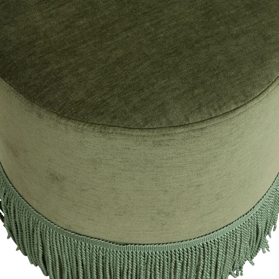 Pufa welurowa z frędzlami, butelkowa zieleń Alanya