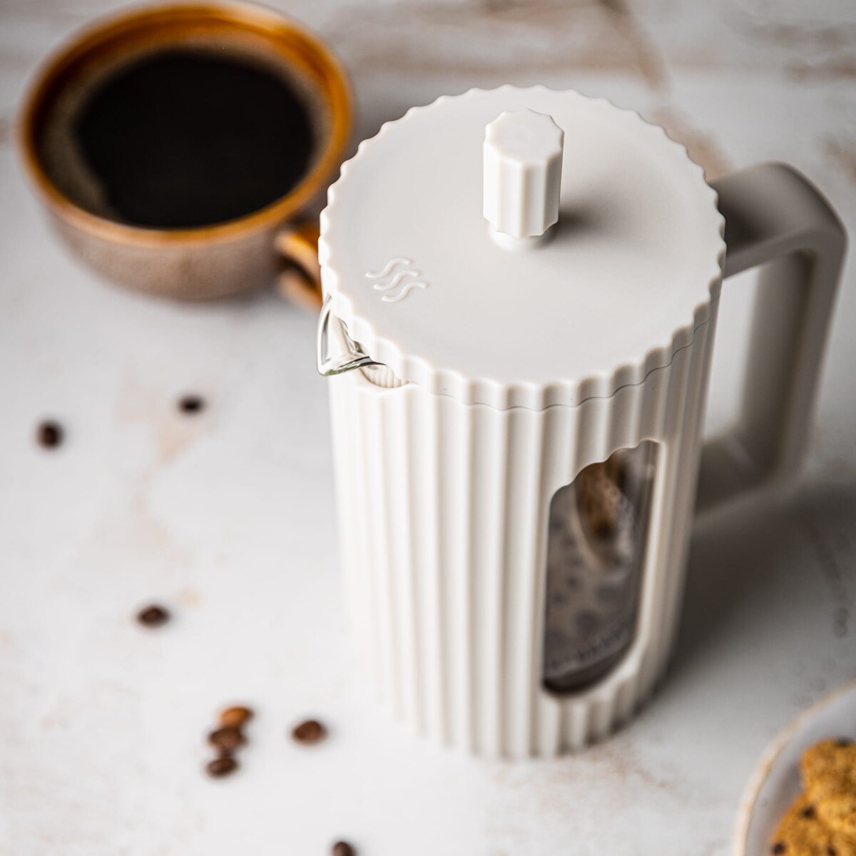 Zaparzacz do herbaty kawy szklany French Press 1000 ml kremowy KLAUSBERG