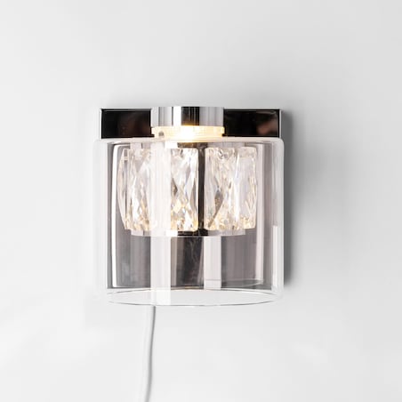 Kinkiet LAMPA glamour GEM W0389-01A-B5AC Zumaline szklana OPRAWA z kryształkami LED 5W 3000K okrągła chrom przezroczysta