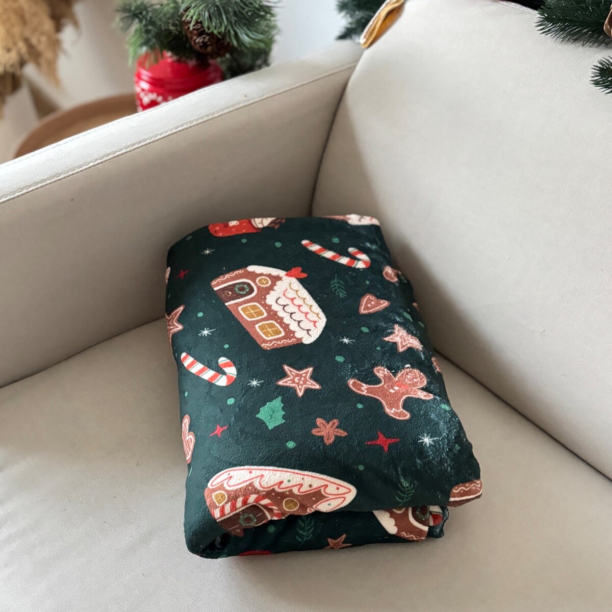 Koc świąteczny wzór piernikowe Domki