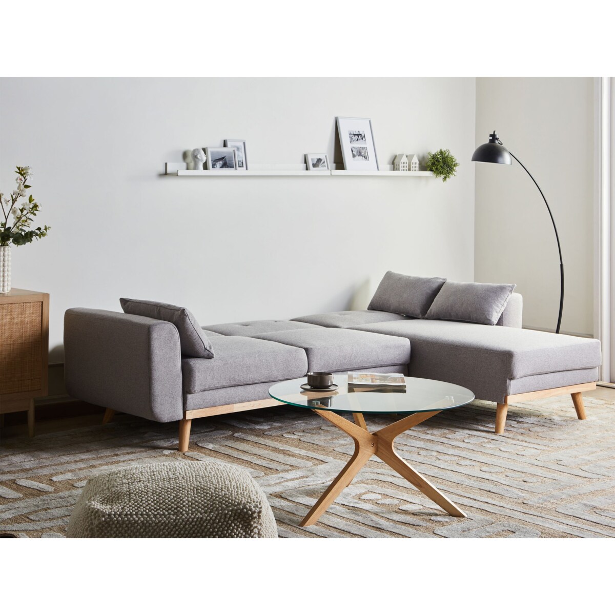 Narożnik rozkładany KAARINA Szary dla 3 osób Lewostronny