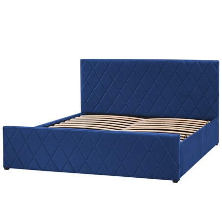 Łóżko z pojemnikiem welurowe 160 x 200 cm niebieskie ROCHEFORT