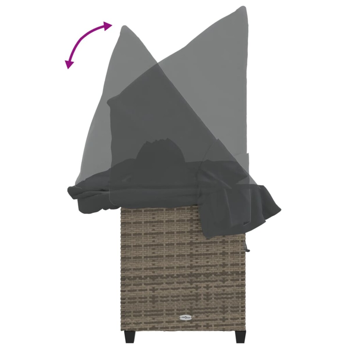 vidaXL Leżanka z zadaszeniem i poduszkami, szara, polirattan