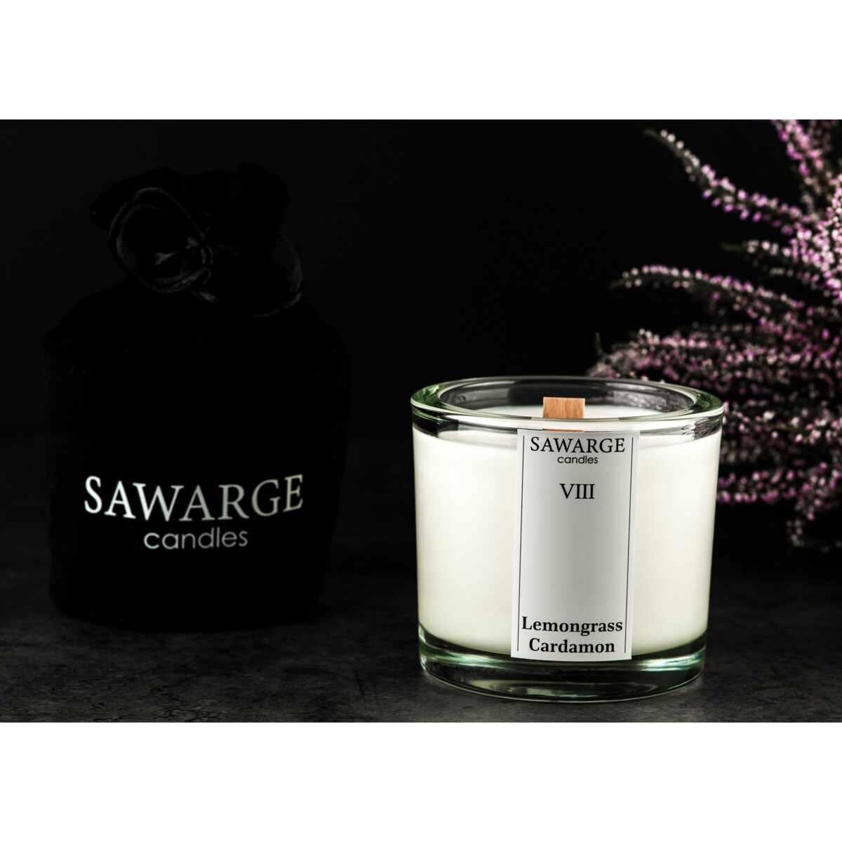 Świeca Zapachowa Sojowa No8 / Drewniany Knot/40h/Trawa Cytrynowa Kardamon 200g