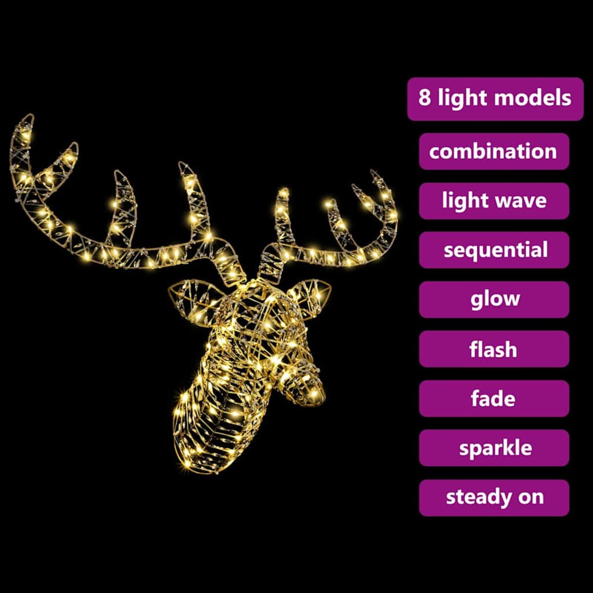 vidaXL Renifer ciągnący sanie z 140 diodami LED Ciepła biel 60 cm PET