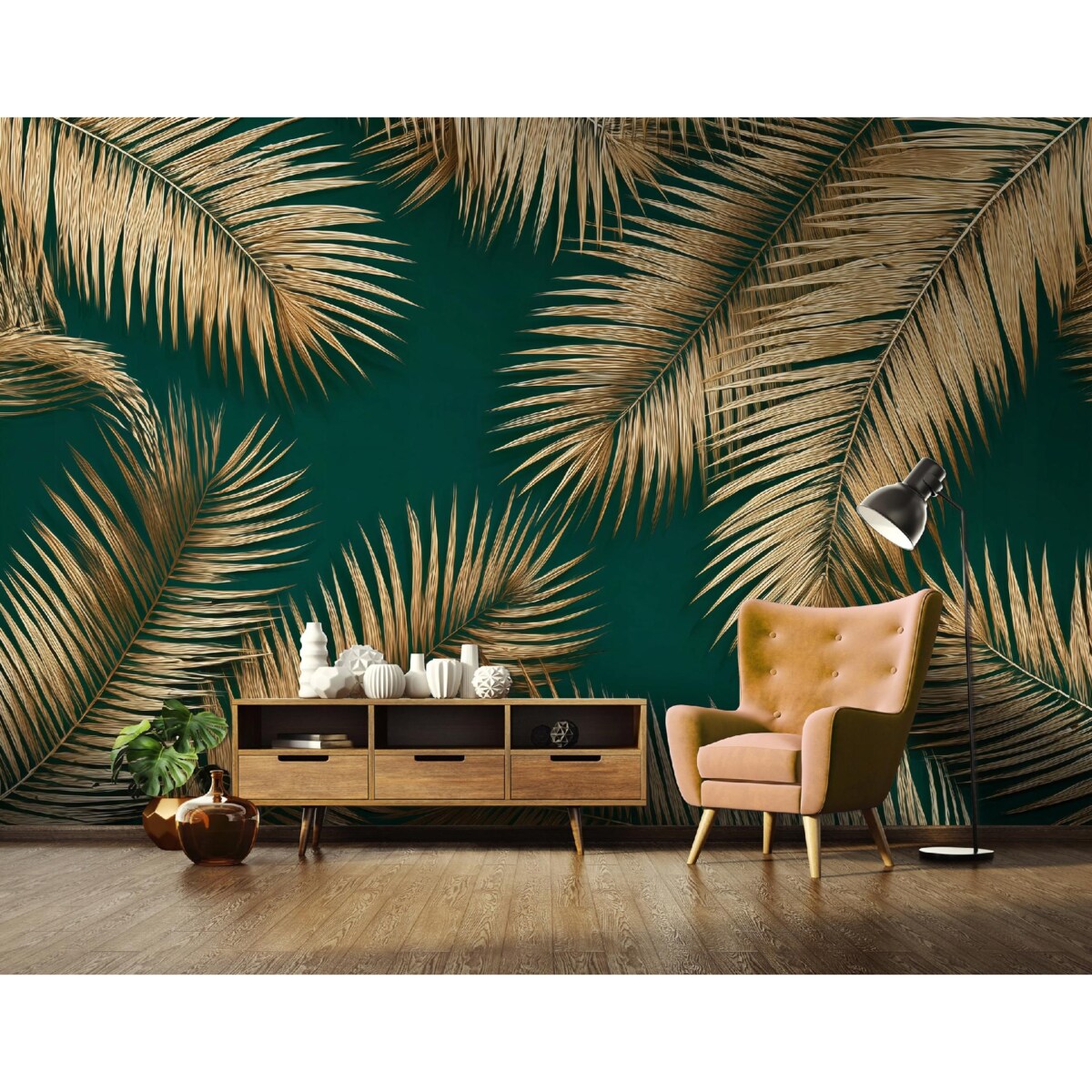 Fototapeta Do Sypialni Salonu Na Flizelinie Liście Glamour Zielony 350x250