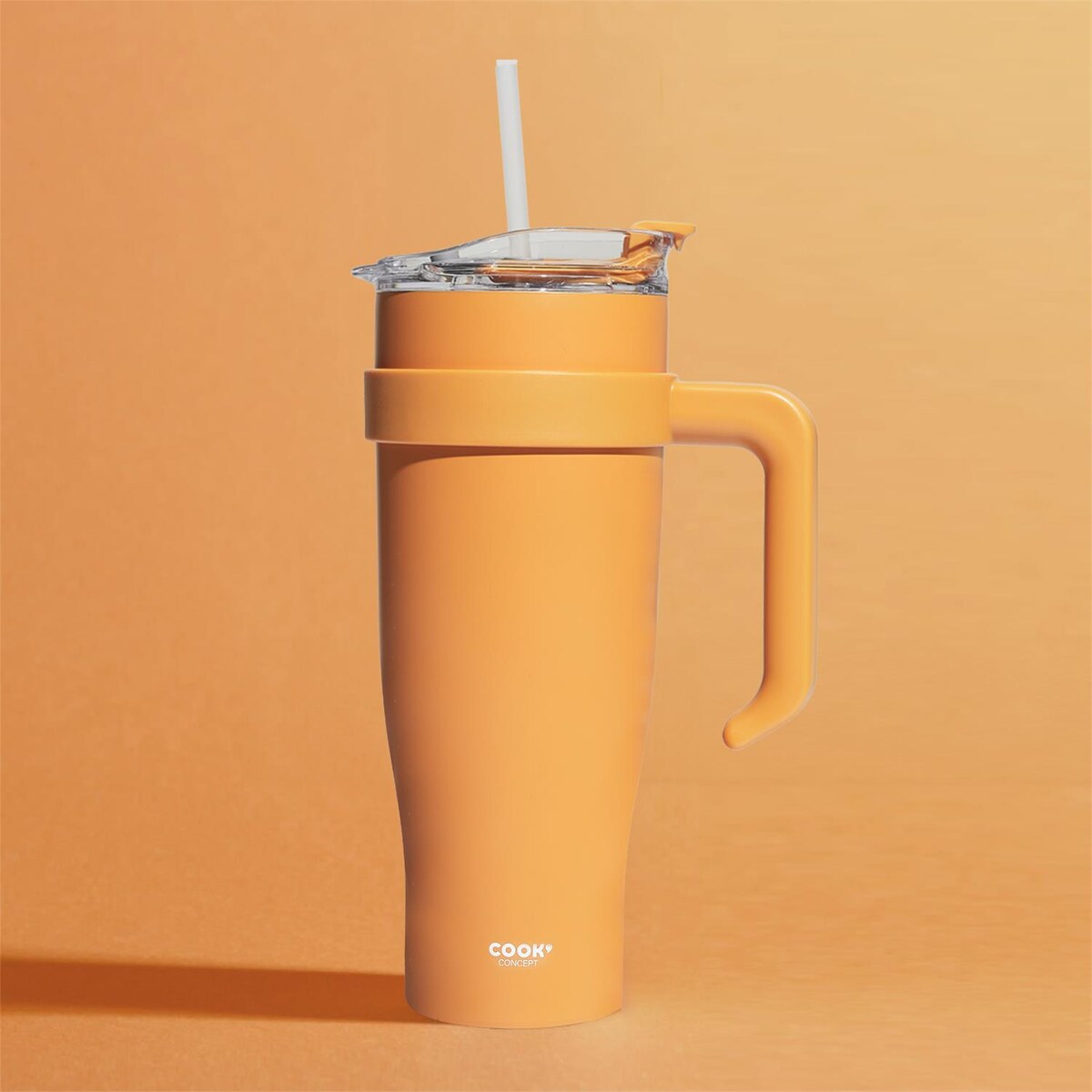KUBEK TERMICZNY Miami 1,2L pomarańczowy ze słomką i rączką
