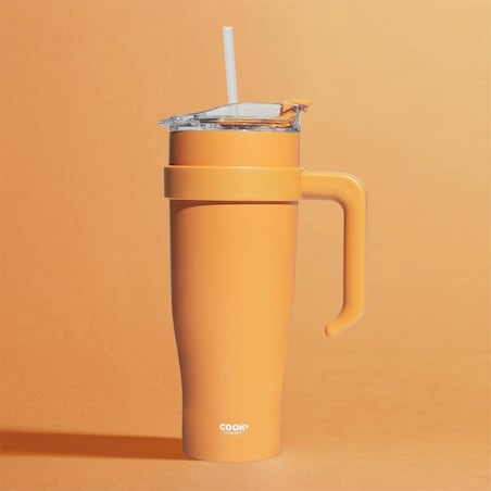 KUBEK TERMICZNY Miami 1,2L pomarańczowy ze słomką i rączką