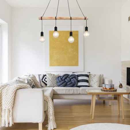 Ekologiczna LAMPA wisząca PABLO 3980 Rabalux drewniana belka ZWIS do kuchni czarny