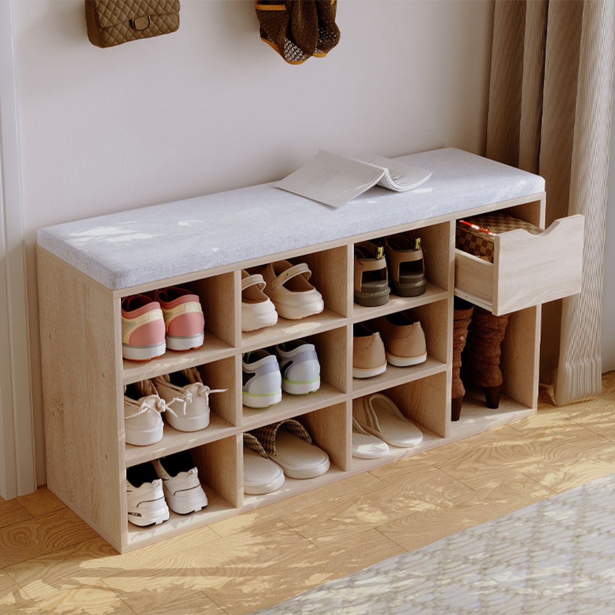 Szafka na buty z siedziskiem loft sonoma ławka przedpokój z szufladą 100 cm