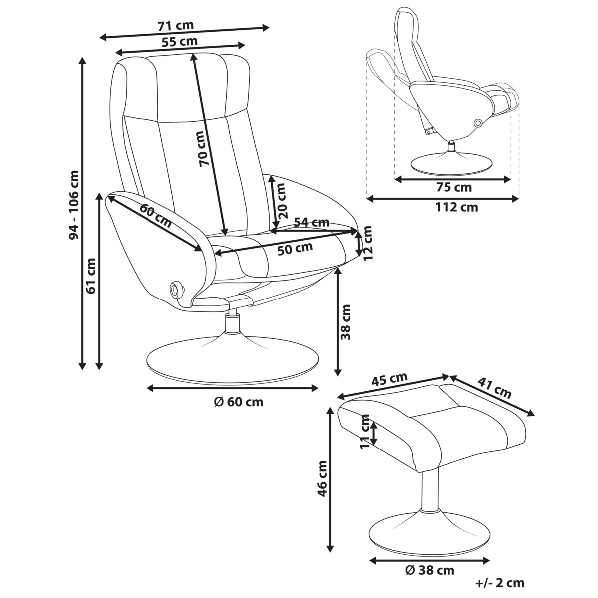 Rozkładany fotel APATE Ekoskóra Czarny
