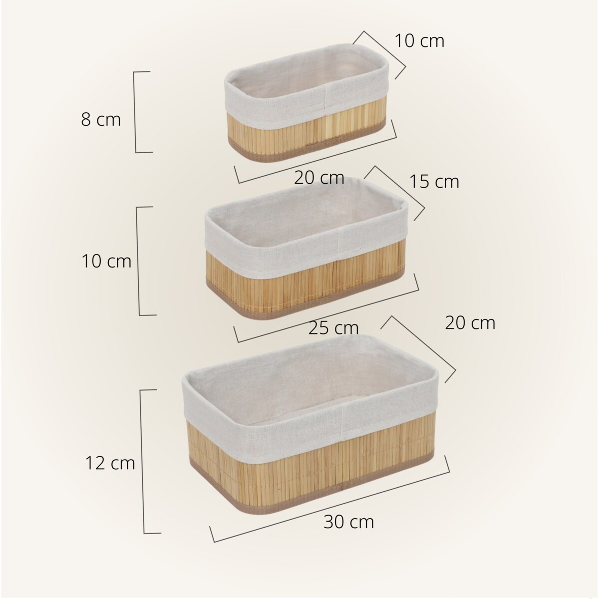 Zestaw bambusowych koszyków do przechowywania VINNO