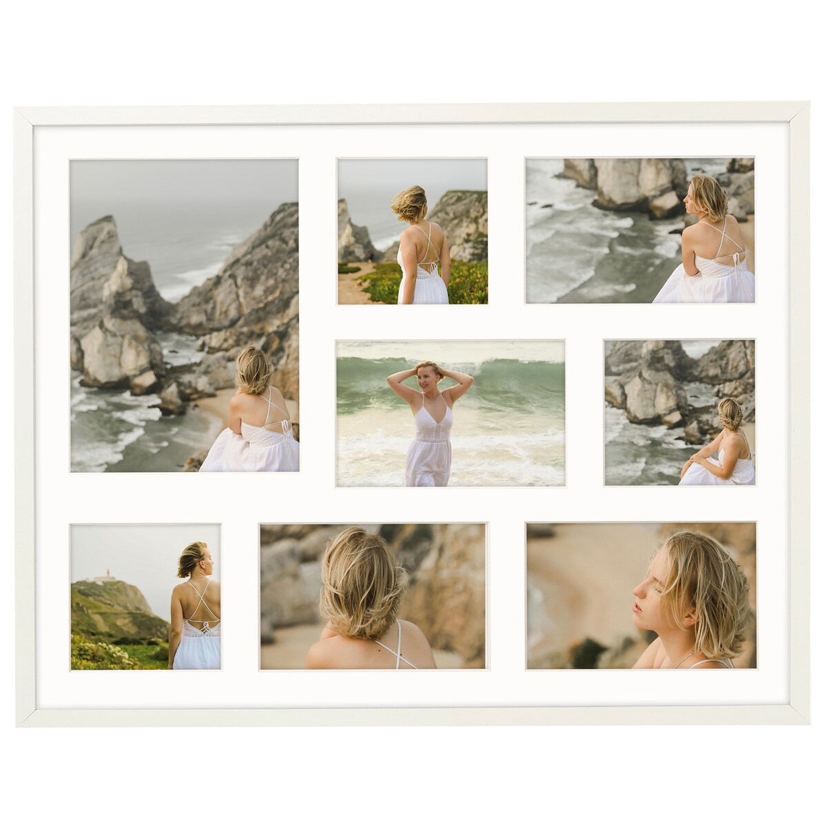 Ramka na zdjęcia 3x 10x10 4x 10x15 1x 15x21 biała galeria na 8 zdjęć ramka 40x50 cm FRAMAI
