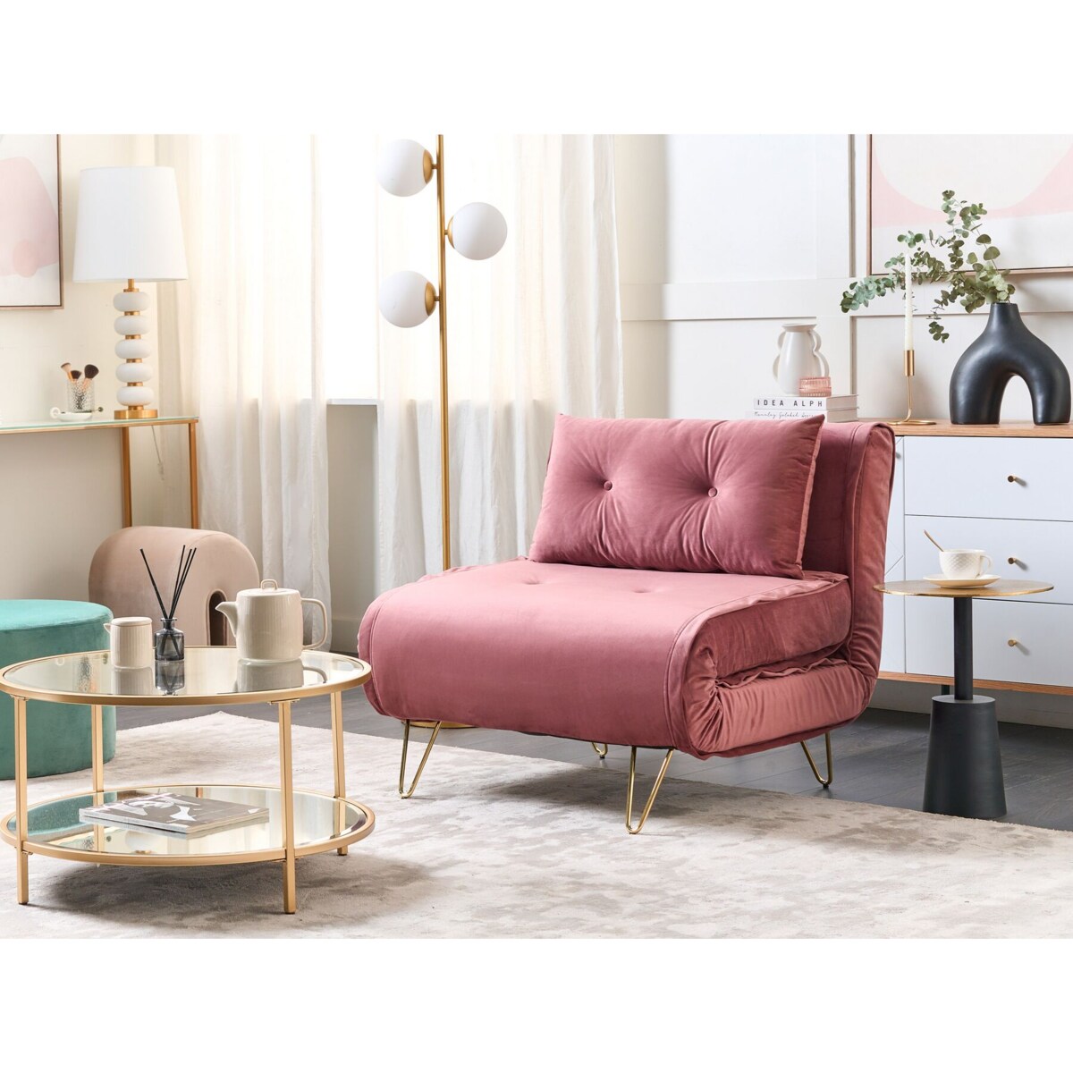 Sofa welurowa rozkładana różowa VESTFOLD