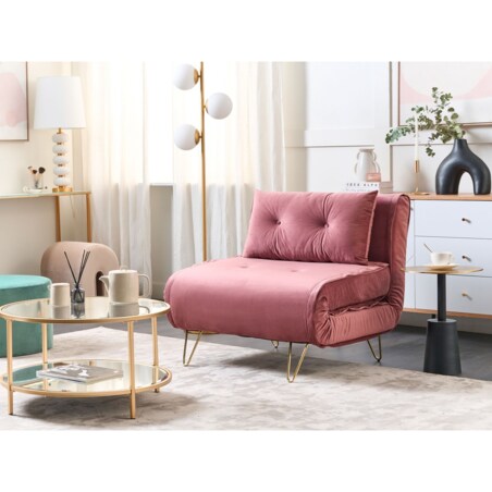 Sofa welurowa rozkładana różowa VESTFOLD