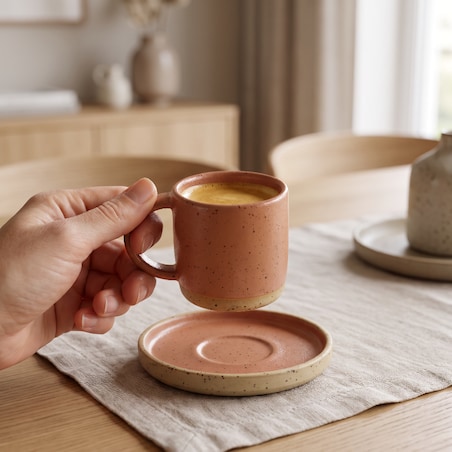 Filiżanka do espresso ze spodkiem 100 ml handmade HU.KA Sorso - Warm Clay