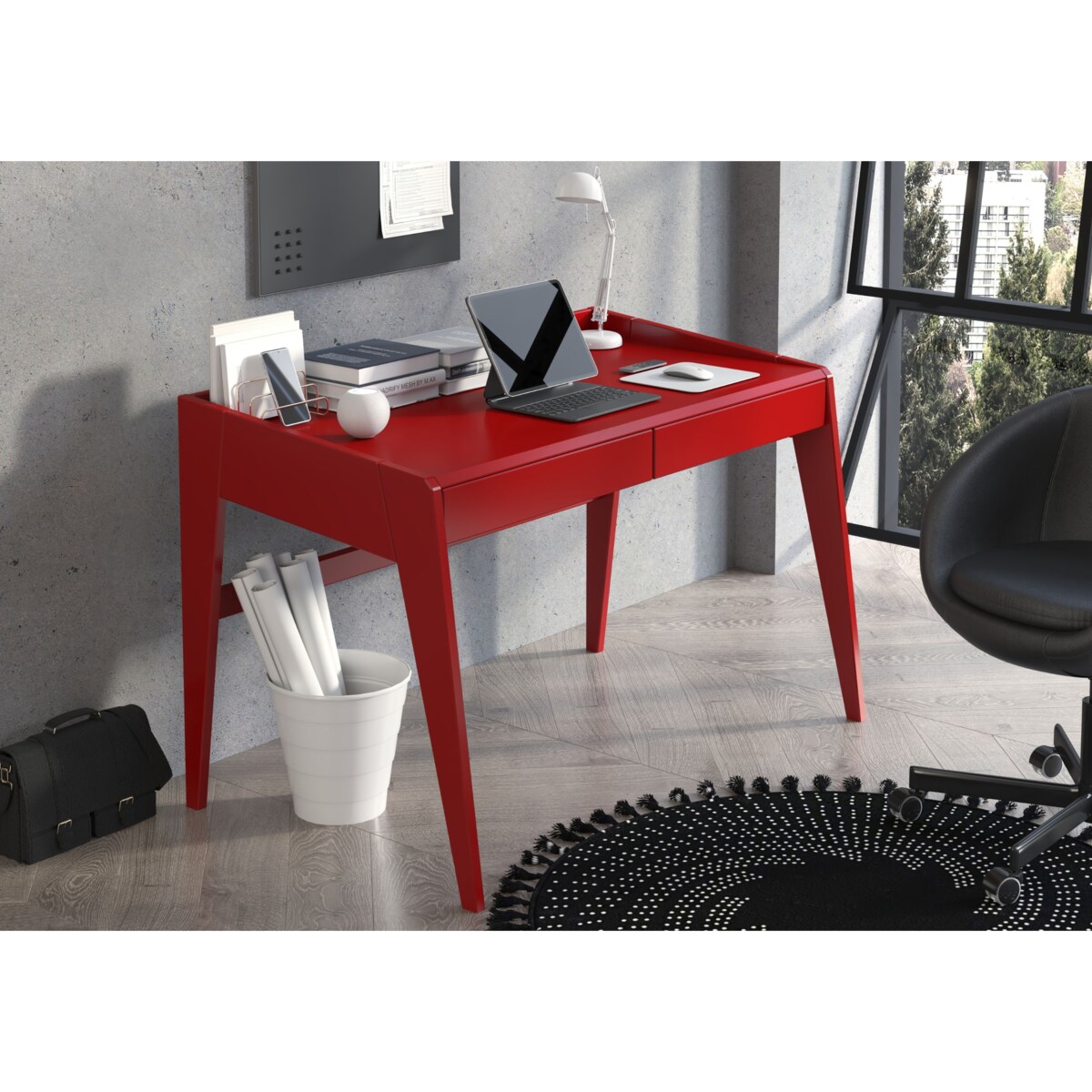 Drewniane bukowe biurko / toaletka z szufladami Visby LISA / kolor bordowy