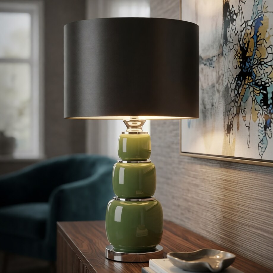 Lampa stołowa Eva Three, kolor biały i szary, szkło, żelazo i tkanina, 33 x 33 x 57 cm, 1 x E27, do salonu i sypialni, Mauro Ferretti