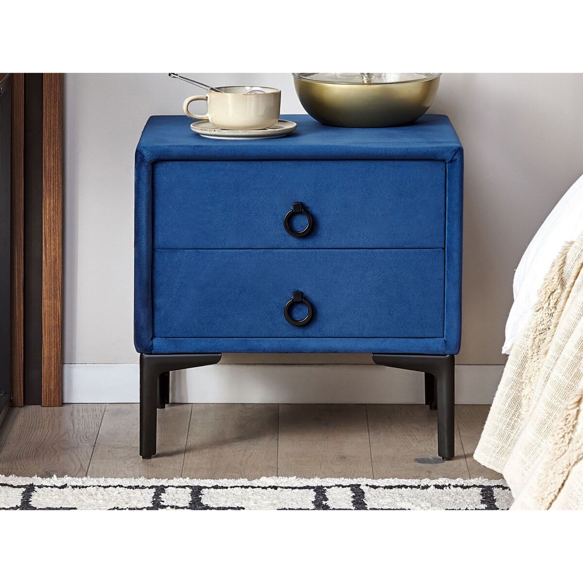 Szafka nocna welurowa niebieska SEZANNE