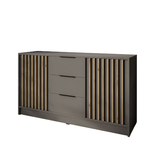 Dwudrzwiowa komoda NELA z lamelami, szary + dab artisan