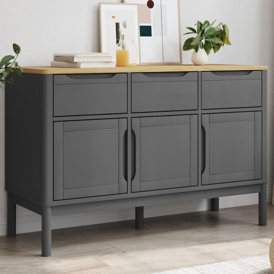 vidaXL Szafka FLORO, szara, 114x43x74 cm, lite drewno sosnowe