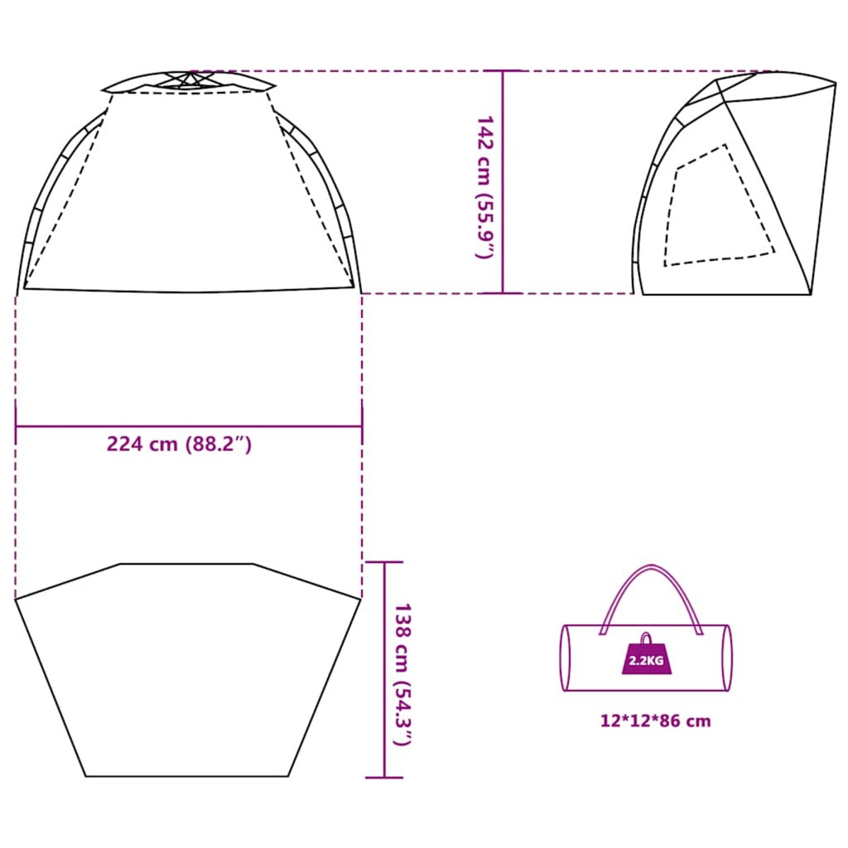 vidaXL Namiot plażowy, 2-os., niebieski, wodoszczelny