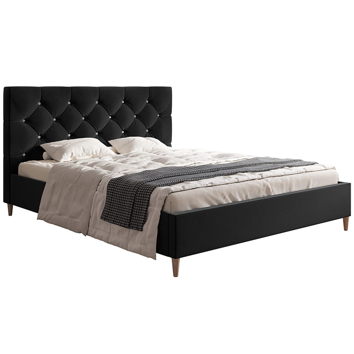 Łóżko tapicerowane 160x200 LUXO 6 pikowane, kryształki, do sypialni- czarne