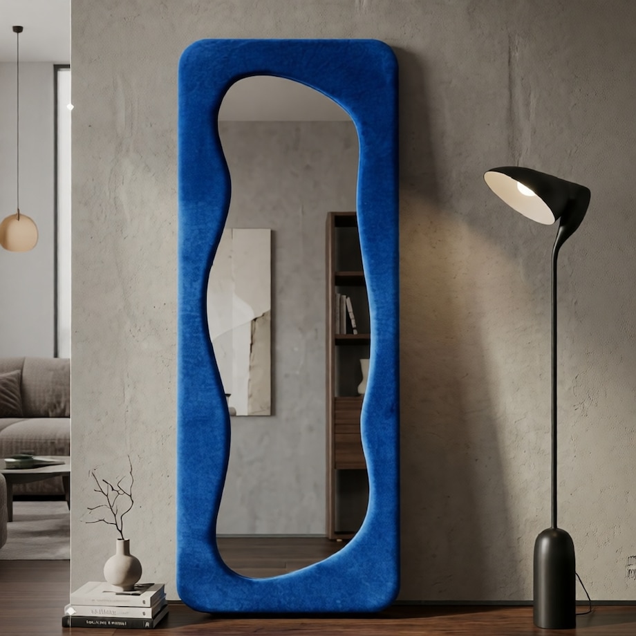 Lustro ścienne Theodor, kolor niebieski, płyta MDF i poliester, 60 x 4 x 160 cm, do salonu i przedpokoju, Mauro Ferretti