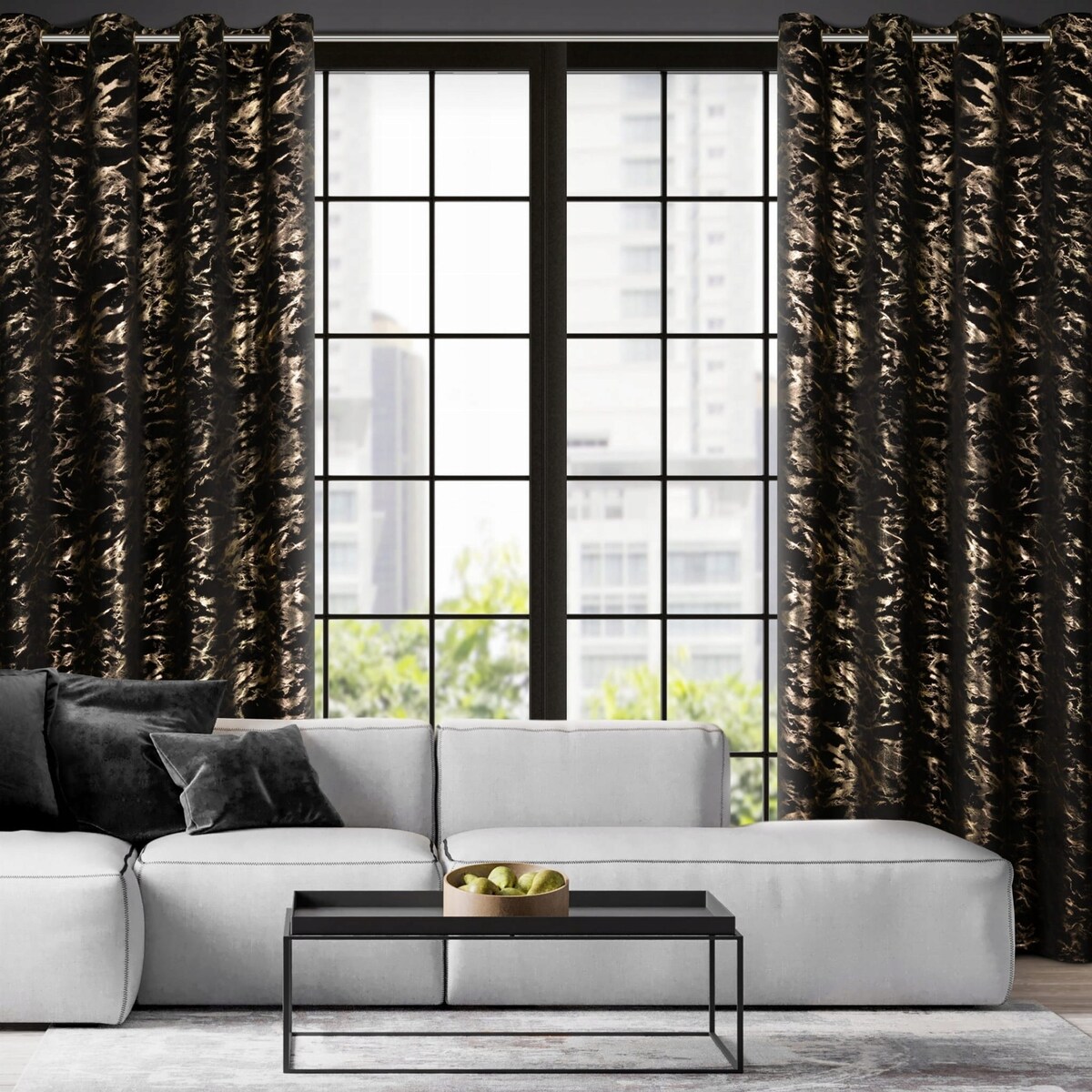 Zasłona Welwetowa 140x250 DORIS czarny+złoty Eurofirany Z Nadrukiem Gotowa