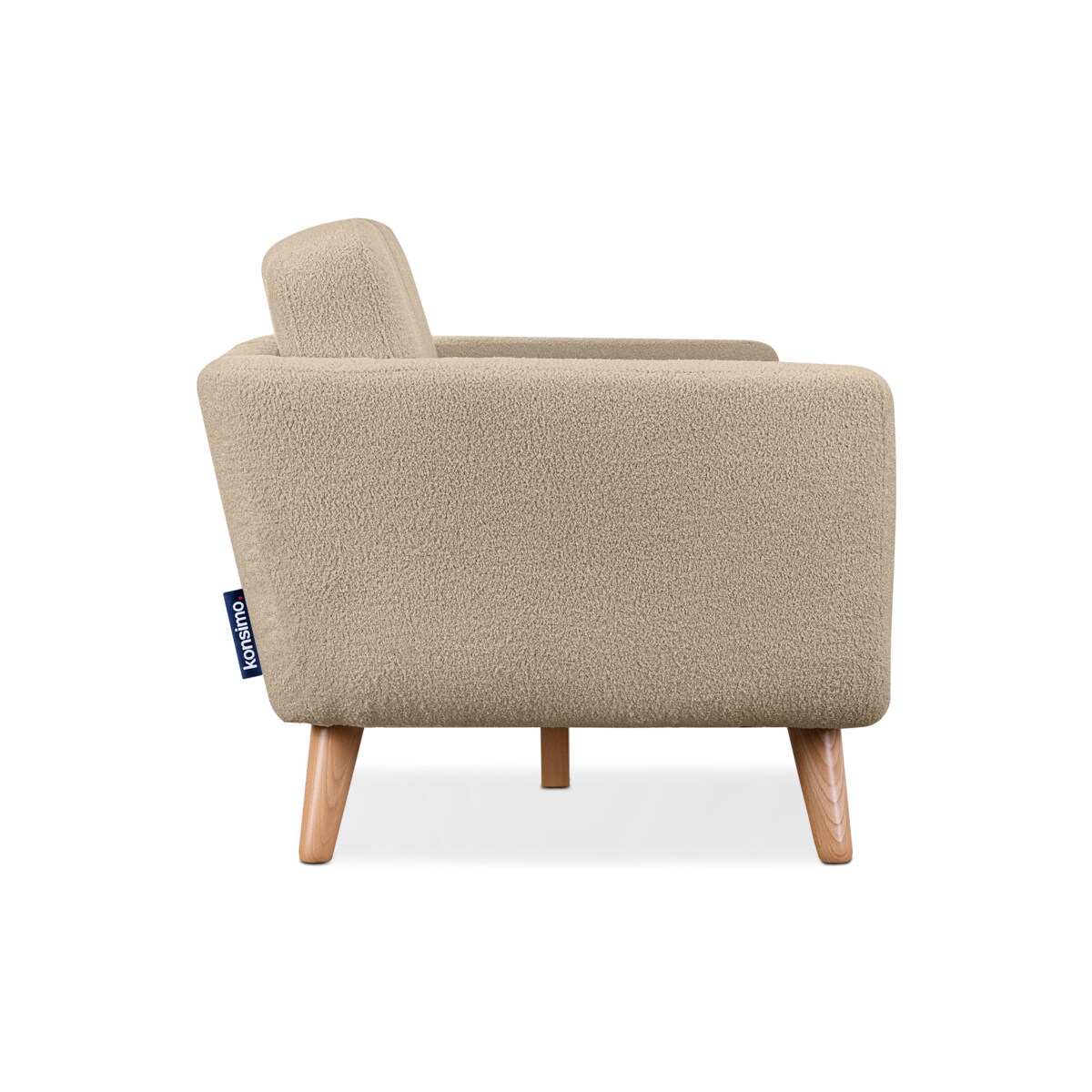 KONSIMO TAGIO Skandynawska 3-osobowa sofa z beżowej tkaniny jagnięcej