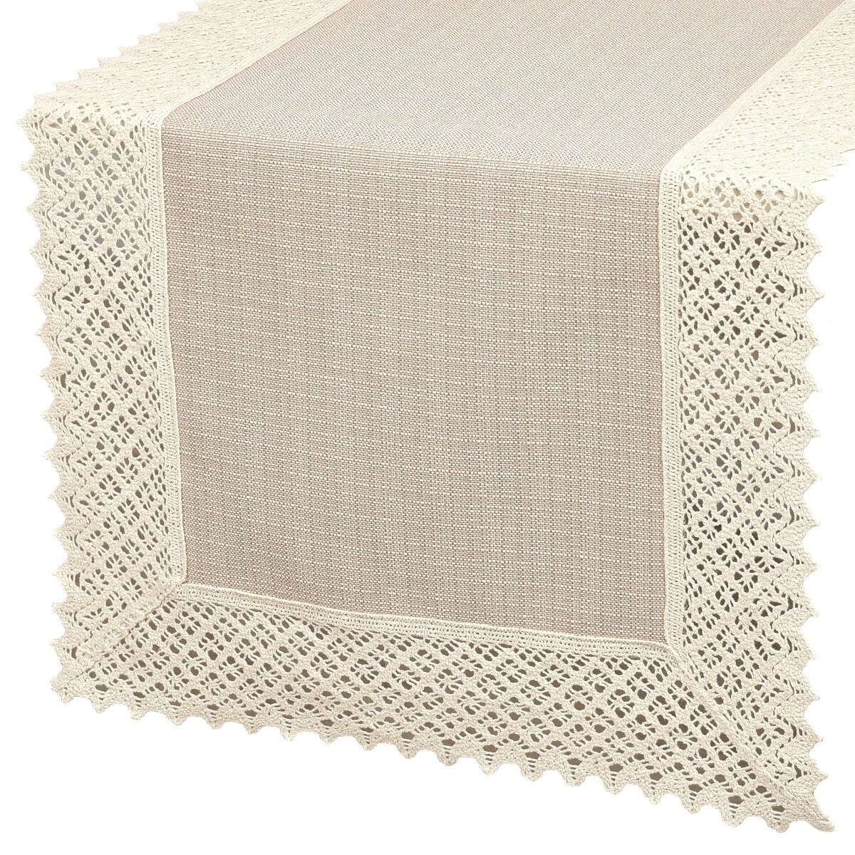 Bieżnik P130 cappucino z koronką K307 ecru - 40x220 cm - ecru