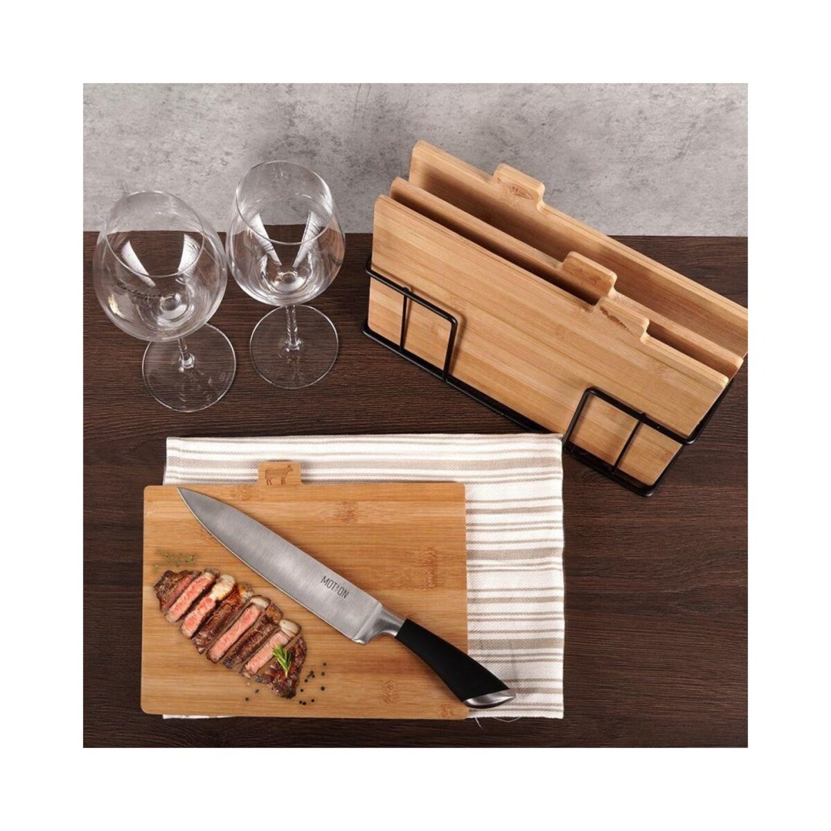 Brunbeste zestaw 4 desek kuchennych bambusowych w stojaku 48167